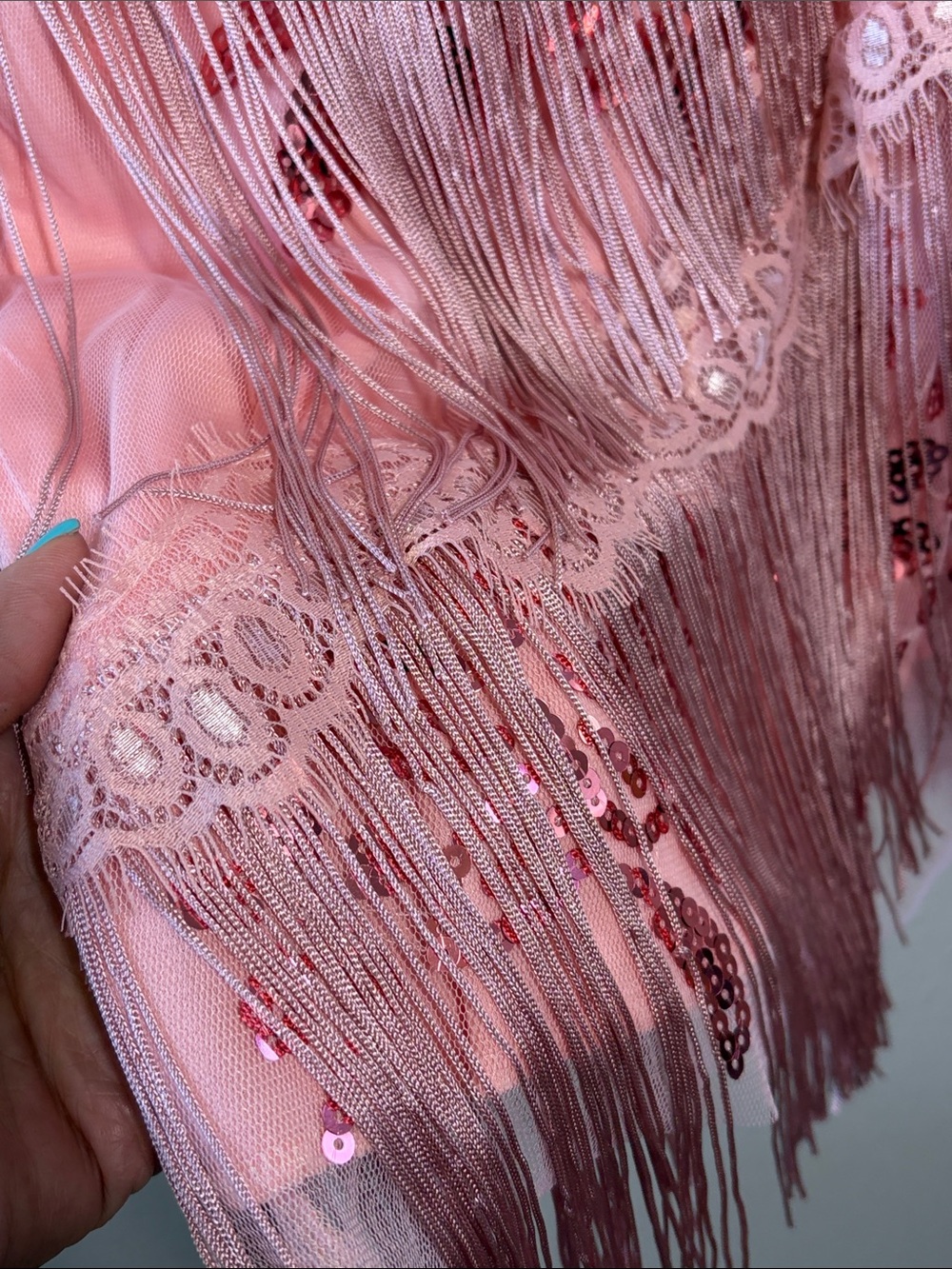 Fringed Pink Sequin Slip Dress - Picture 7 of 9